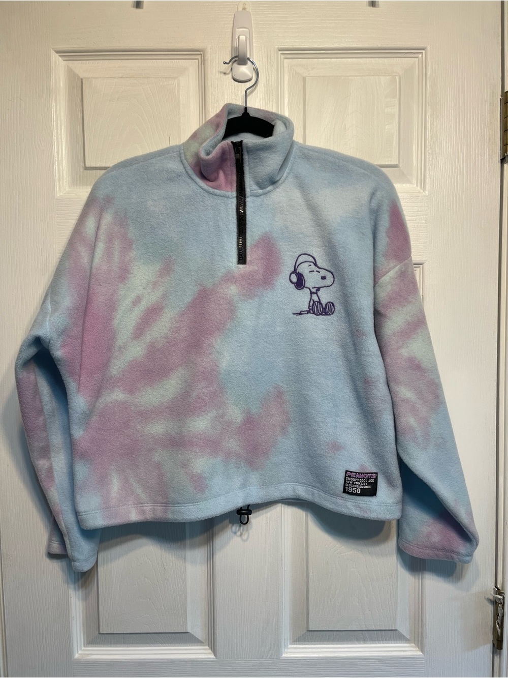 Peanuts Tie-Dye Cowl Fleece Pullover - Pastel Blue & Pink